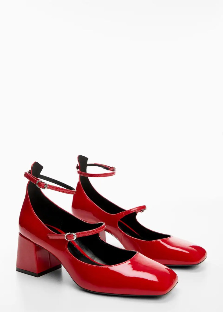 two-strap red Mary Jane shoe
